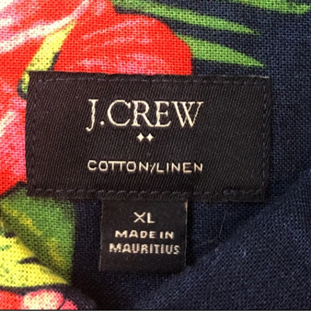 J. Crew Short Sleeve Floral Linen Cotton Blend Button Down Shirt